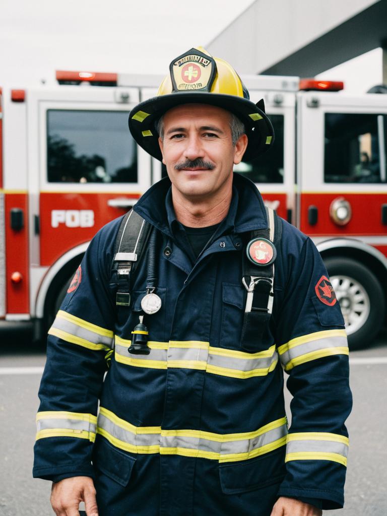 Man in Firefighter Costume Candid Portrait at Cosplay Festival