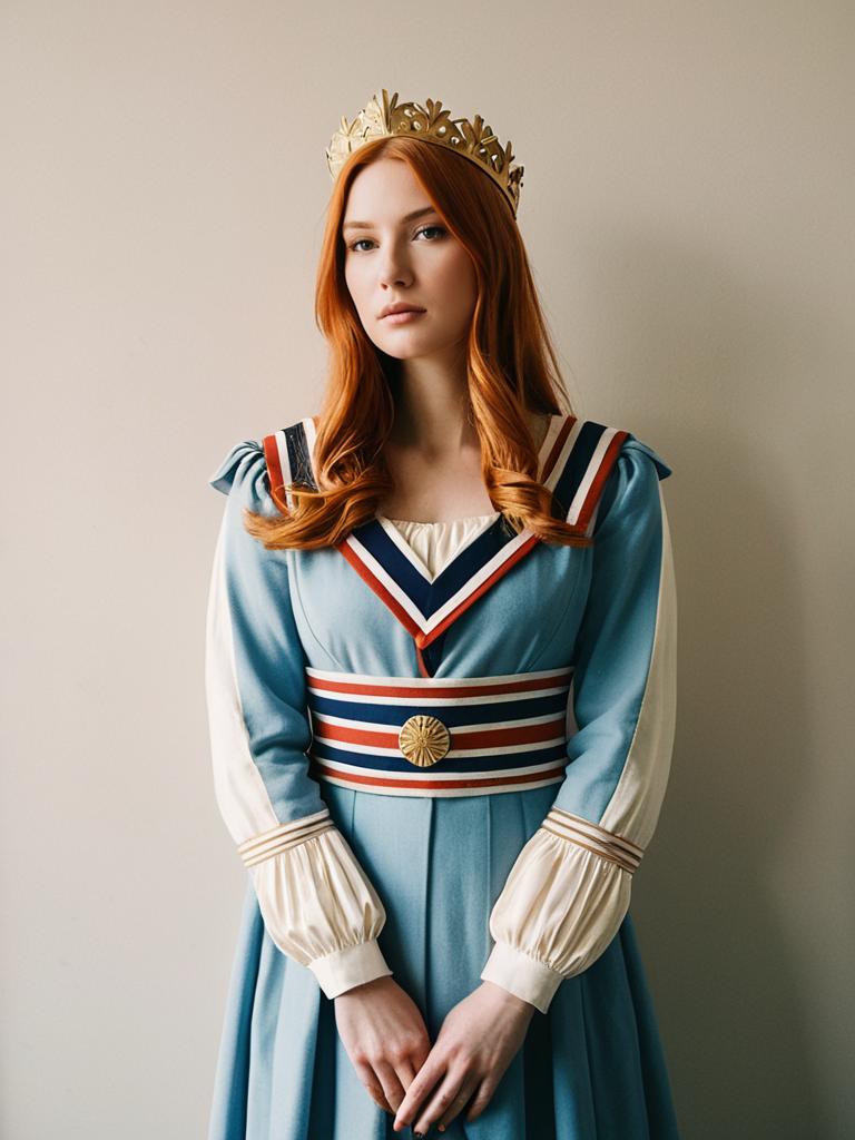 Marianne Vi Britannia Cosplay Woman in Elegant Costume and Crown