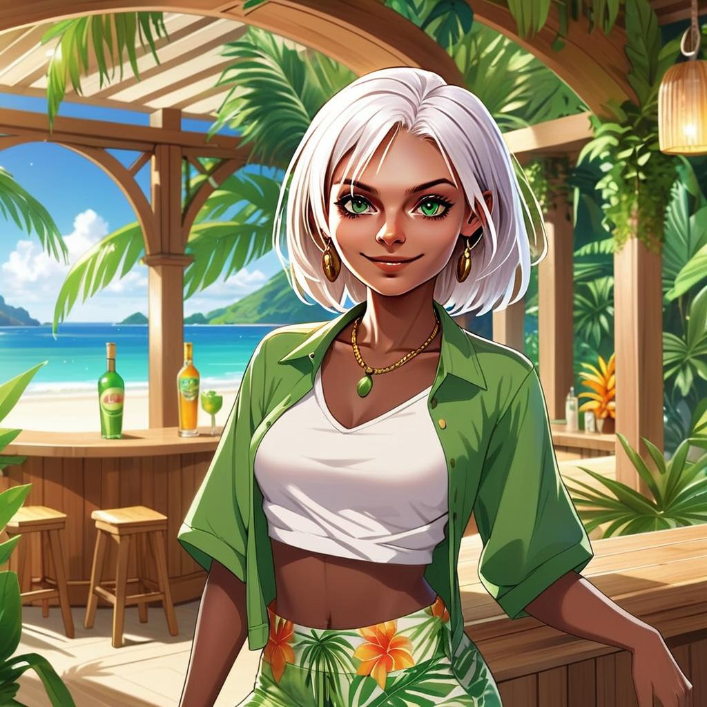 Confident Woman at Tropical Beach Bar Confident Woman at Tropical Beach Bar