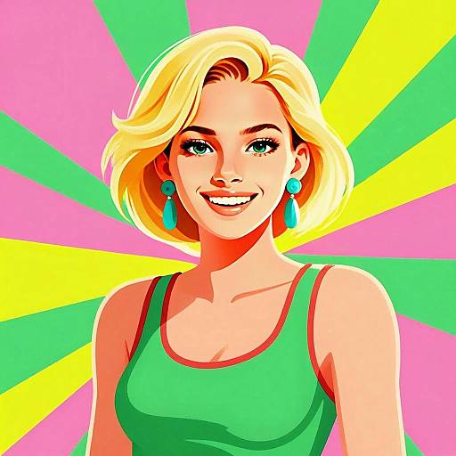Smiling Blonde Woman in Pop Art Style with Colorful Background