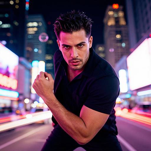 Portrait of Dynamic Young Man in Urban Night Cityscape vllm2603280301mng3