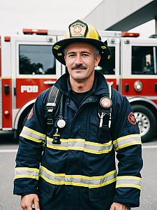Man in Firefighter Costume Candid Portrait at Cosplay Festival
