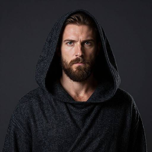 Portrait of Bearded Man in Dark Hooded Sweater