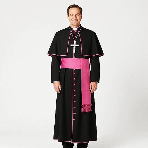 Man in Traditional Catholic Bishop Robes with Cross Necklace