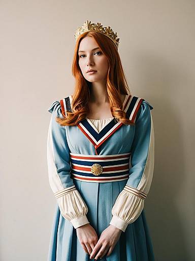 Marianne Vi Britannia Cosplay Woman in Elegant Costume and Crown