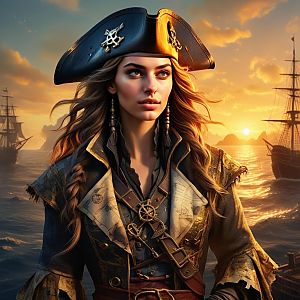 Pirate Woman Portrait at Sunset