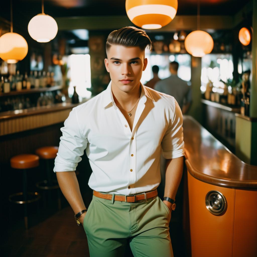 Stylish Young Man in Vibrant Bar