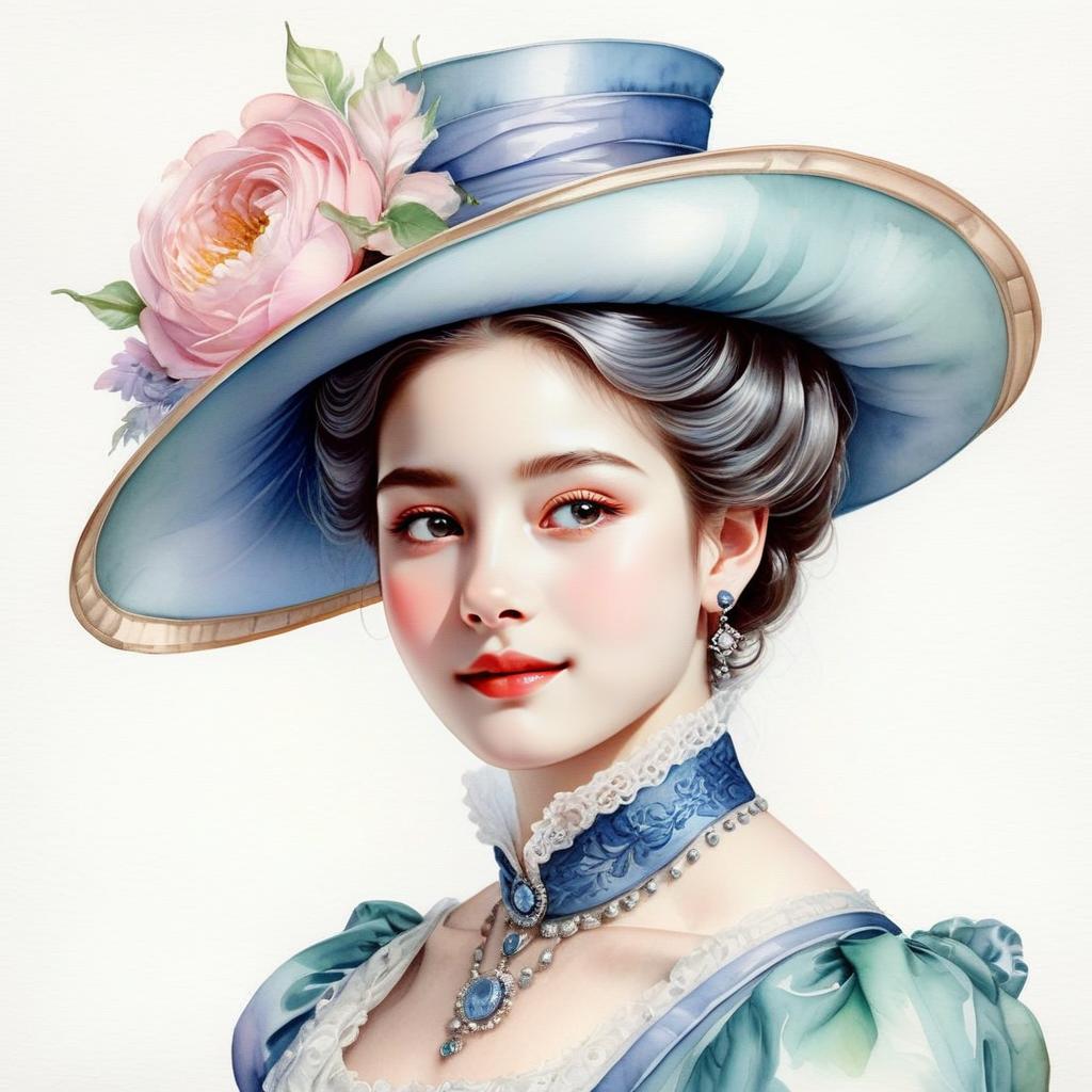 Elegant Vintage Portrait of a Woman in Blue Hat