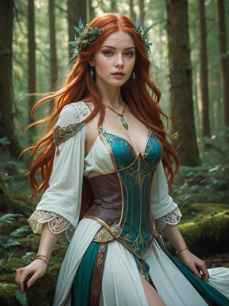 Woman in Fantasy Garb in Woodland