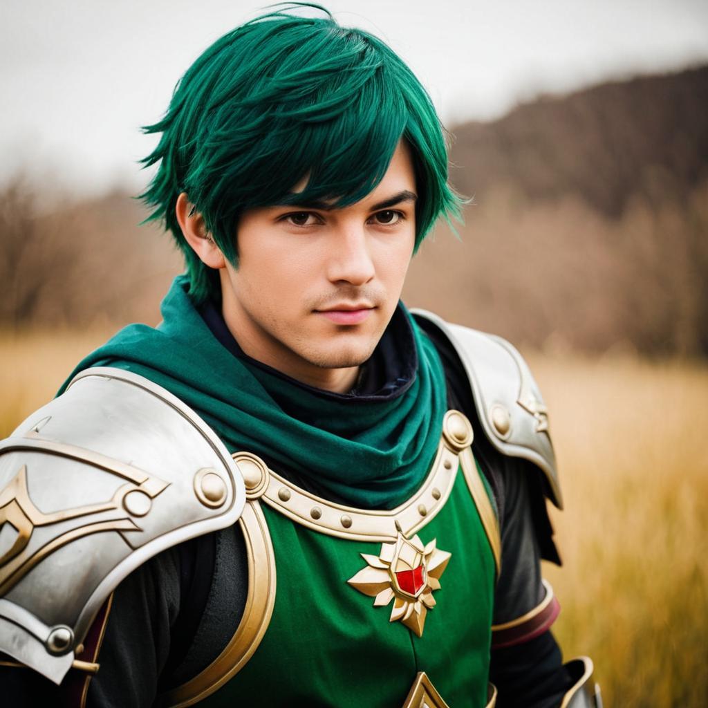 Realistic Fire Emblem Cosplay of Male Character in Green Armor and Hair