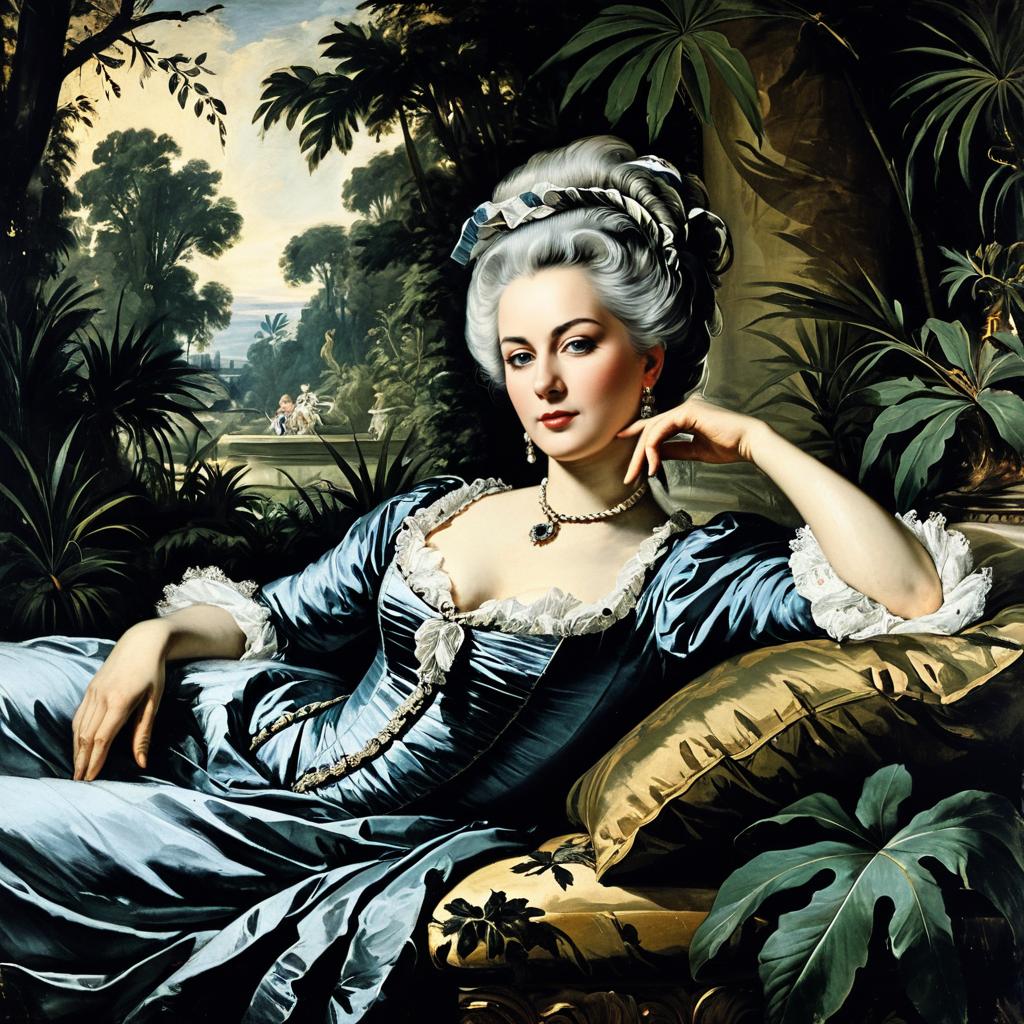 Elegant 18th Century Woman in Classical Realist Garden Portrait