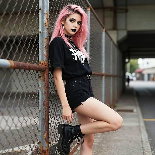 Gen Z Punk Style Woman with Pink Hair in Urban Streetwear