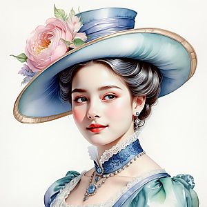 Elegant Vintage Portrait of a Woman in Blue Hat