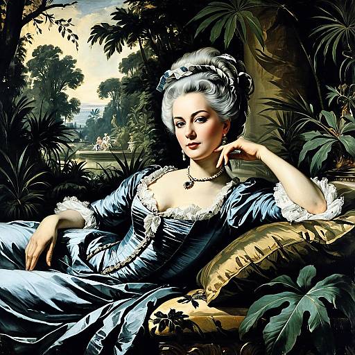Elegant 18th Century Woman in Classical Realist Garden Portrait