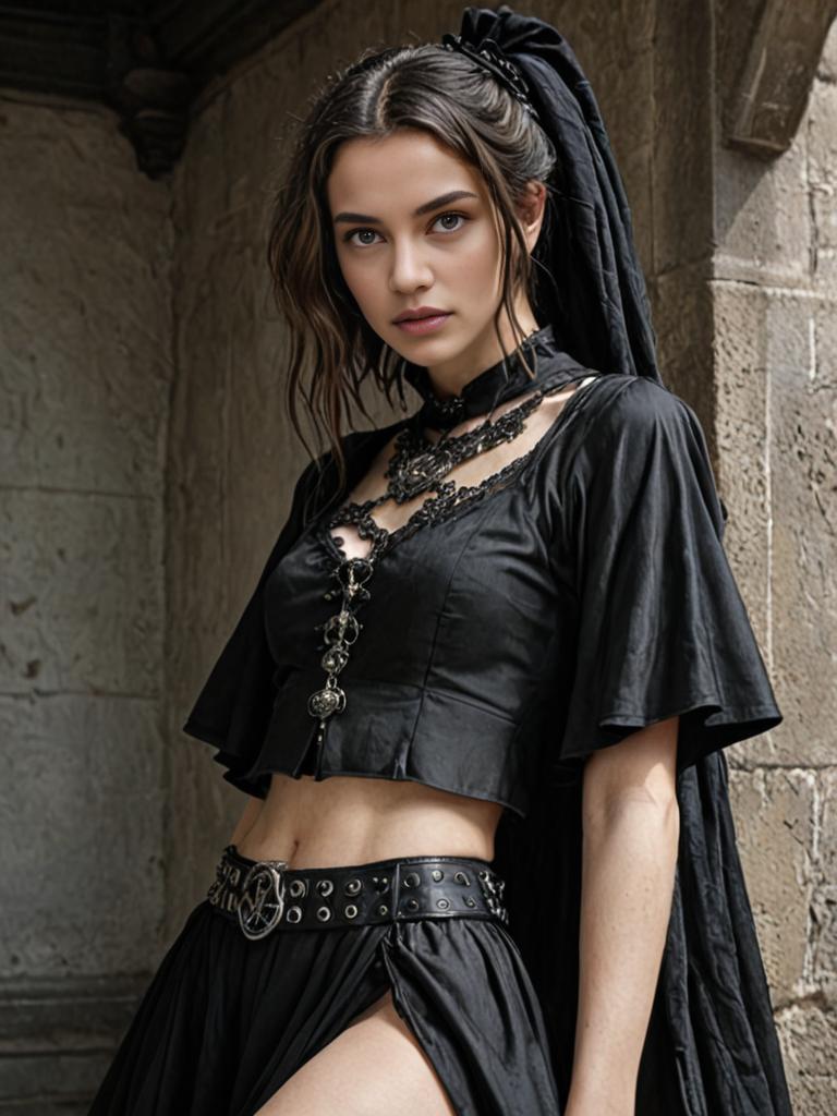 Young Woman in Gothic Fashion with Braids