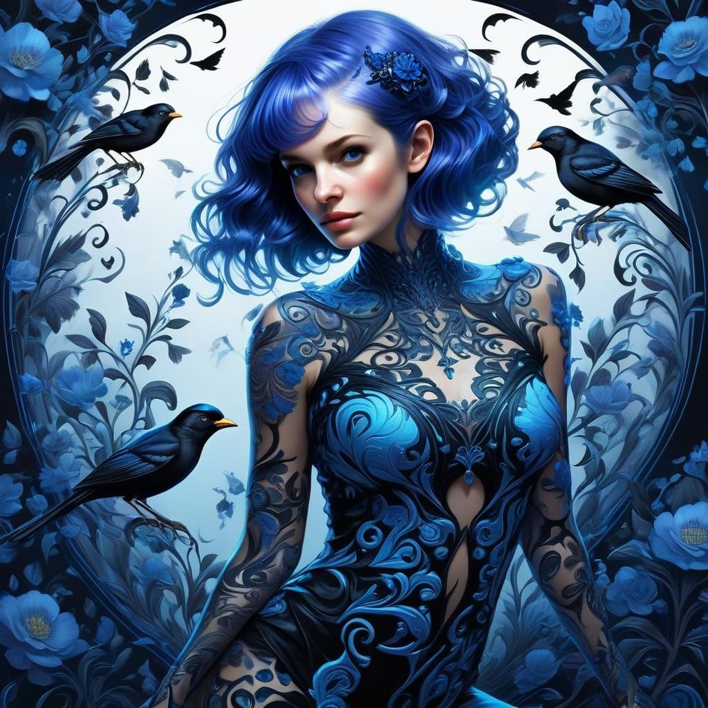 Mystical Woman with Blue Hair and Tattoos Mystical Woman with Blue Hair and Tattoos