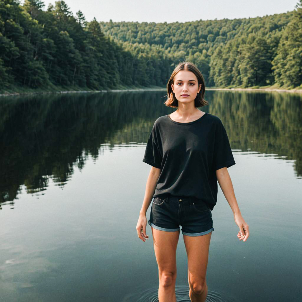 Confident Woman in Serene Water Scene