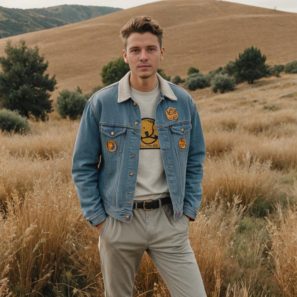 Confident Man in Denim Jacket in a Field