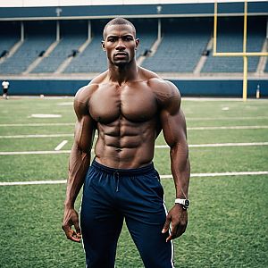 Muscular Man Shirtless on Football Field