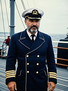 Man in Ship Captain Costume Photorealistic Outdoor Portrait on Ship