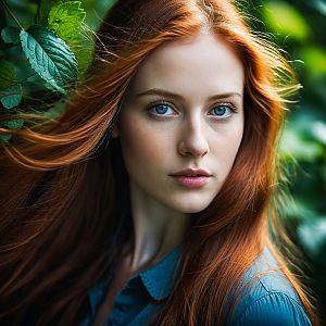 Portrait of a Woman with Red Hair and Blue Eyes