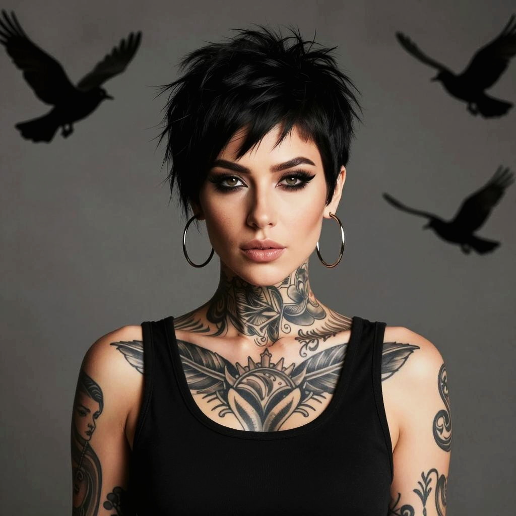 Edgy Young Woman with Detailed Tattoos and Punk Style