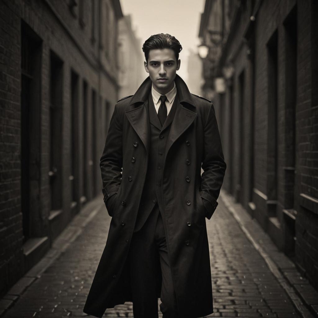 Vintage Man in Trench Coat in Alley