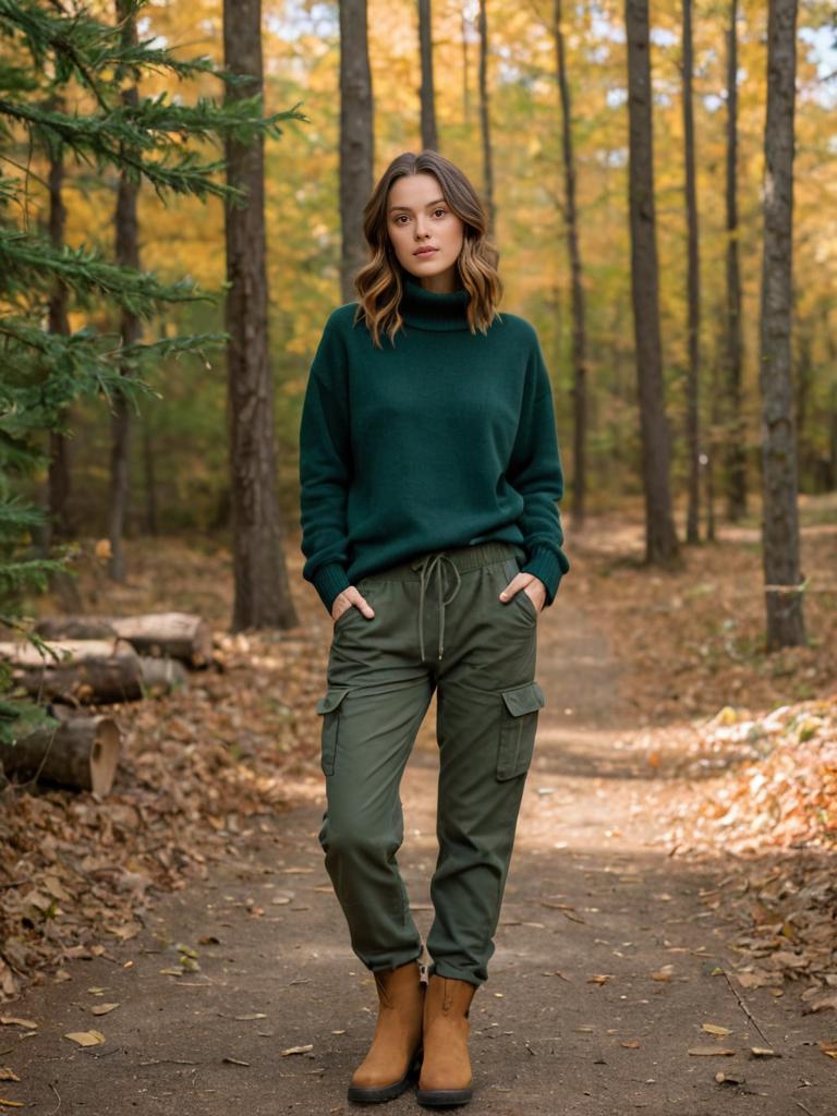 Woman on Autumn Forest Path