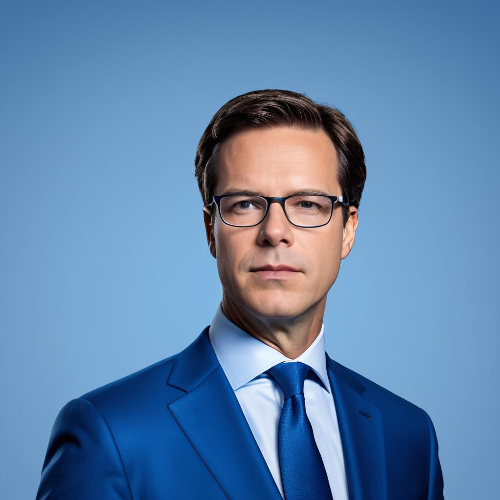 Confident Man in Blue Suit with Glasses