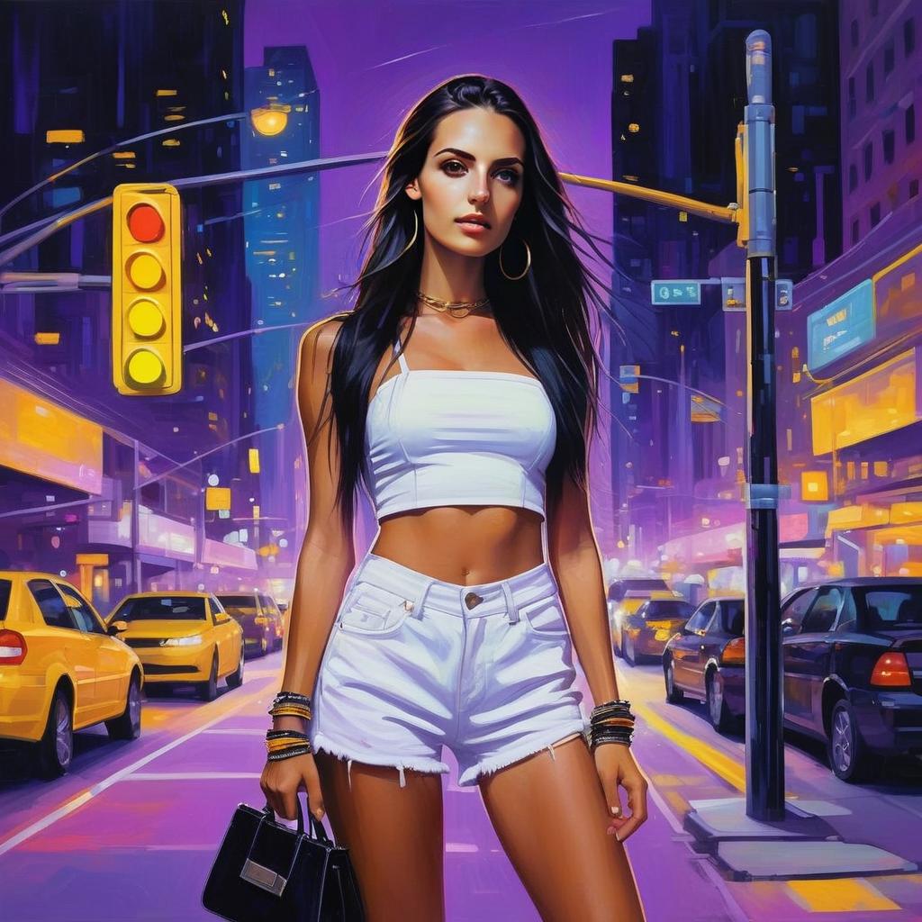 Confident Woman in Urban Nightscape