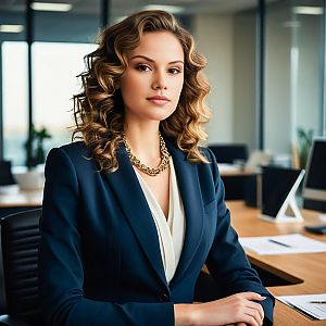 Confident Woman in Navy Blazer - Modern Office