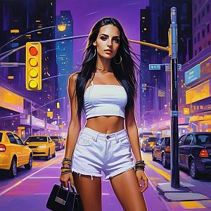 Confident Woman in Urban Nightscape