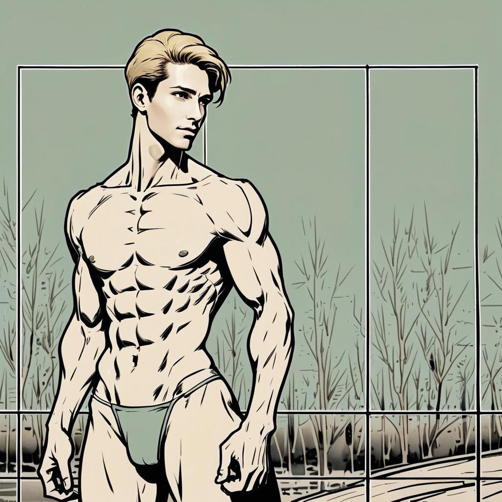 Muscular Man in Front of Window - Digital Illustration Muscular Man in Front of Window - Digital Illustration