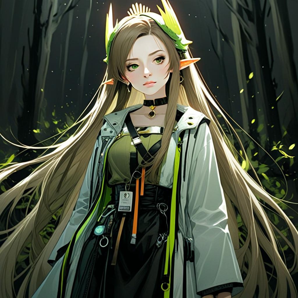 Dark Illustrious Elf Woman in Modern Fantasy Outfit Artwork