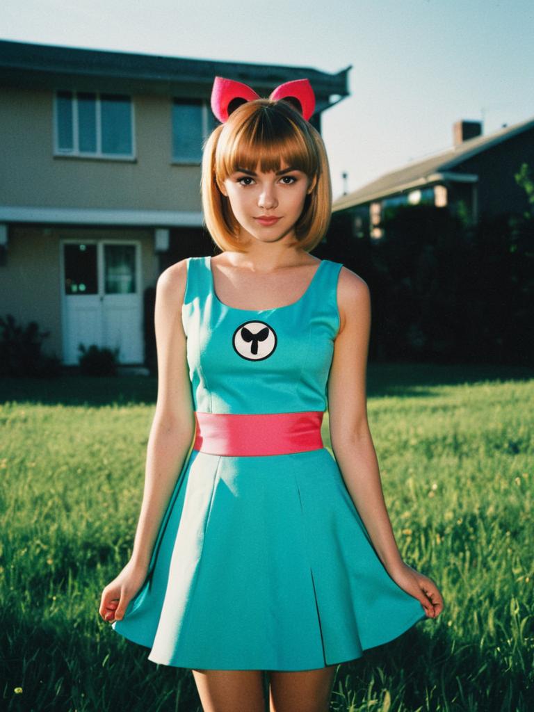 Young Woman in Turquoise Dress Outdoors