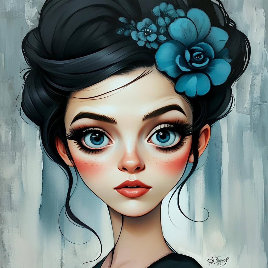 Stylized Portrait of a Woman with Blue Eyes and Flowers Stylized Portrait of a Woman with Blue Eyes and Flowers