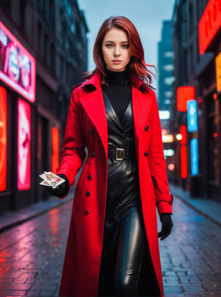 Woman in Gambit Costume with Urban Background