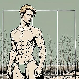 Muscular Man in Front of Window - Digital Illustration
