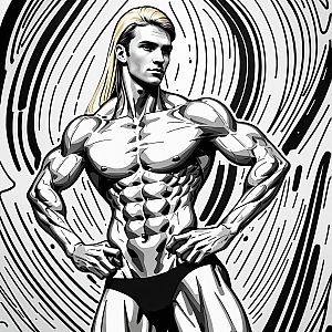 Muscular Man with Long Blonde Hair - Comic Style Illustration