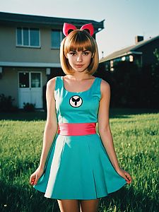 Young Woman in Turquoise Dress Outdoors