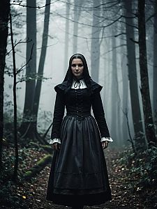 Dark Gothic Woman in Misty Forest Portrait