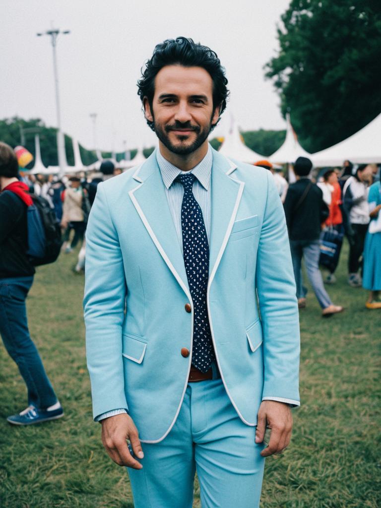Man in Light Blue Pant Matching Costume at Cosplay Festival Portrait