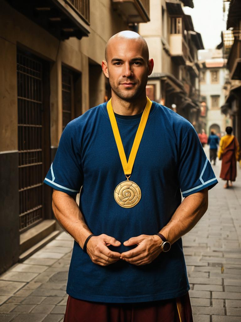 Adult Man Wearing Medal Inspired by Avatar The Last Airbender Style