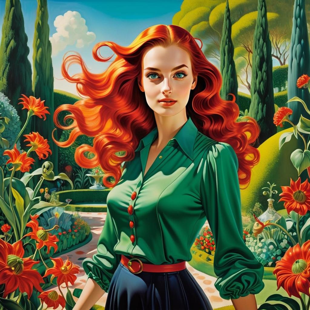 Confident Woman in Ornate Garden