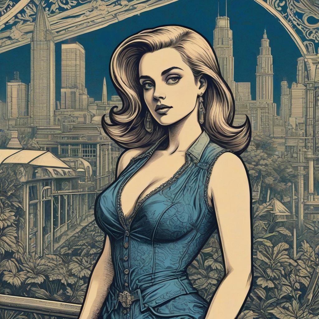 Confident Woman in Vintage Style Against Urban Landscape