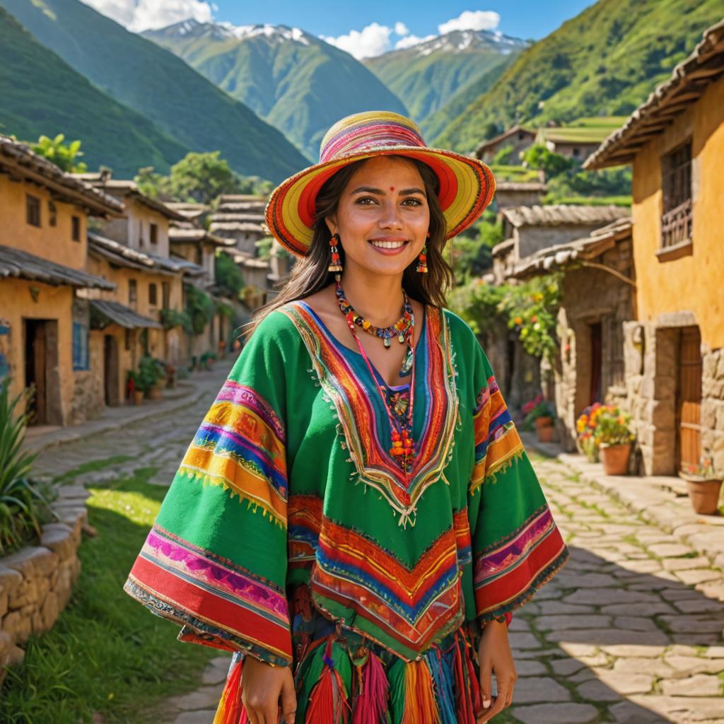 Smiling Peruvian Woman in Colorful Attire