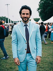 Man in Light Blue Pant Matching Costume at Cosplay Festival Portrait