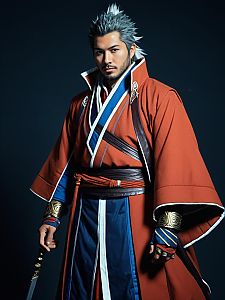 Realistic Auron Costume Cosplay by Man in Detailed Final Fantasy Outfit