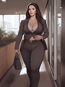 Professional Woman Walking in Modern Office Corridor Digital Illustration