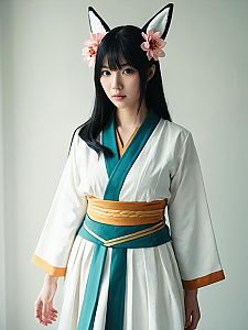 Sexy Cosplay Woman Wearing Izayoi Costume in Realistic Photo